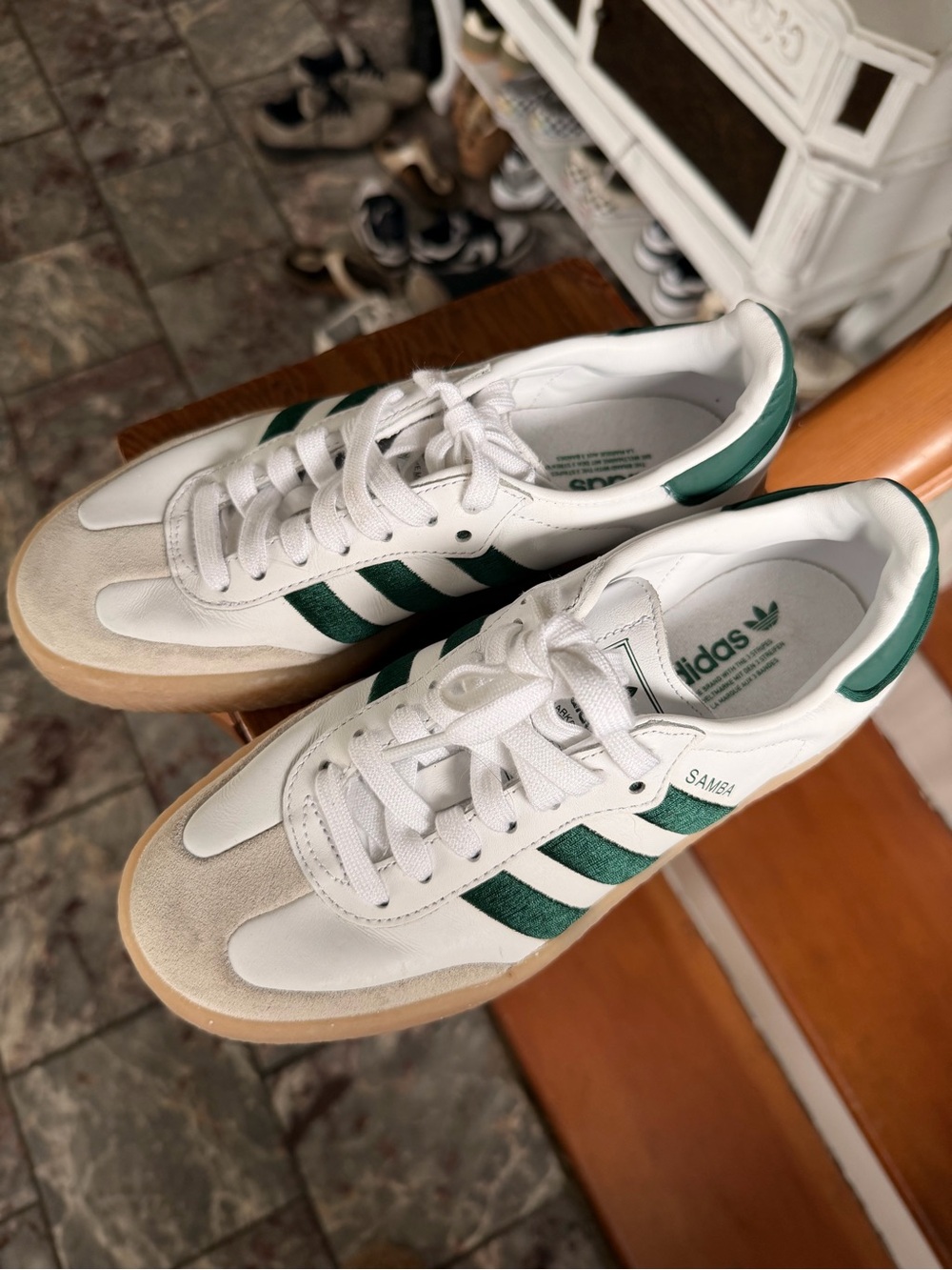 adidas Samba White Sneakers with Green Stripes and Gum Sole Women - Picture 8 of 8